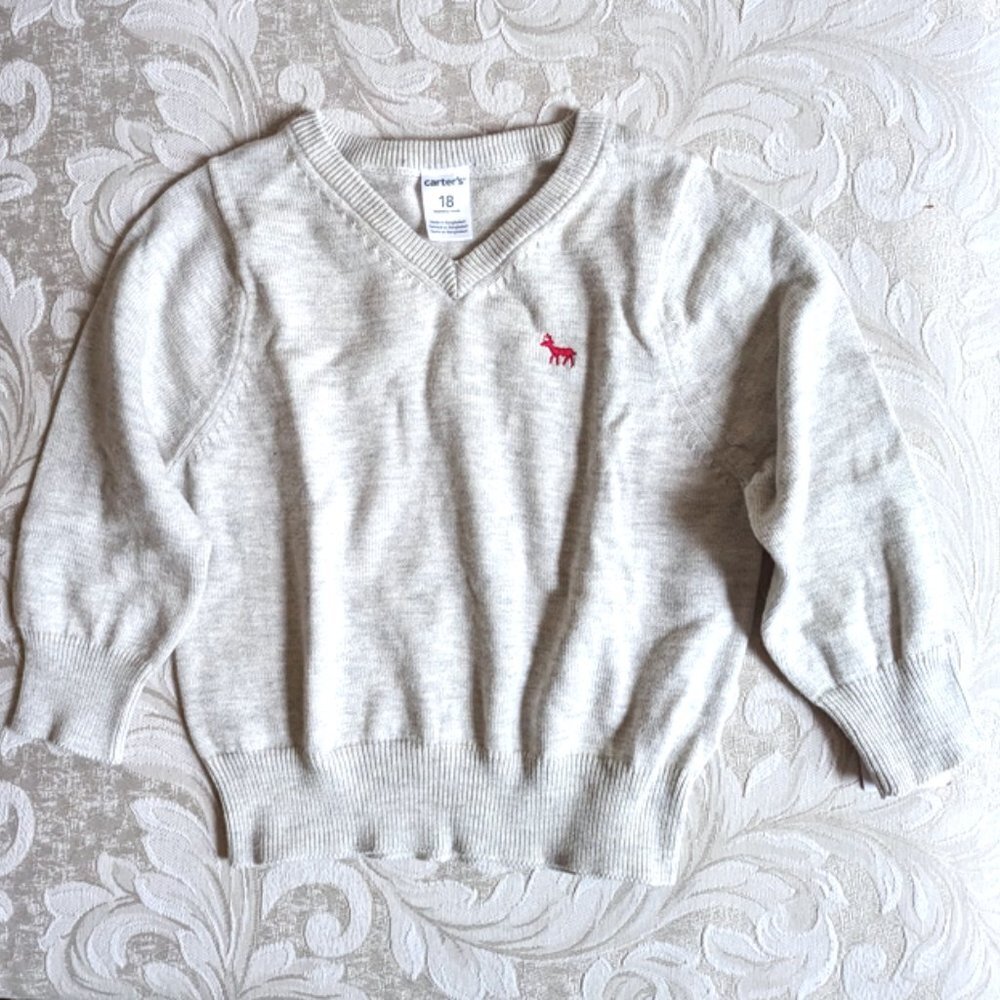 NWT Carter's Boys Knit Baby Reindeer Sweater V-Neck Pullover Card…